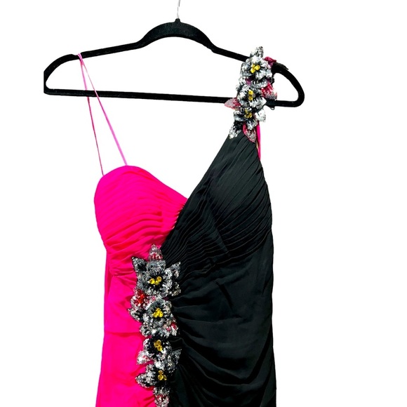 Faviana Couture #6710 Black Pink Sequin Chiffon Sheath Gown Size 8 New with tag - Picture 10 of 15